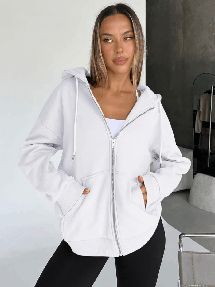 Womens Zip up Hoodies Oversized Sweatshirts Fall Fashion Outfits Casual Jackets 2025 Winter Clothes - Image 3