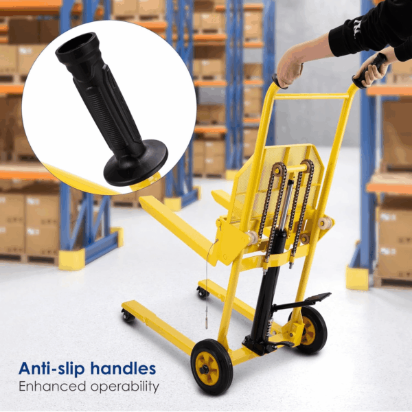 Hydraulic Material Lift with Upgraded Baffle Pallet Lift 550 Lbs 37.4” Max Lift with Front Universal Wheels and 9" Polyurethane Wheels, 18.5" Fork Length, Lift Dolly, Hand Forklift, Steel Platform X 1 - Image 6