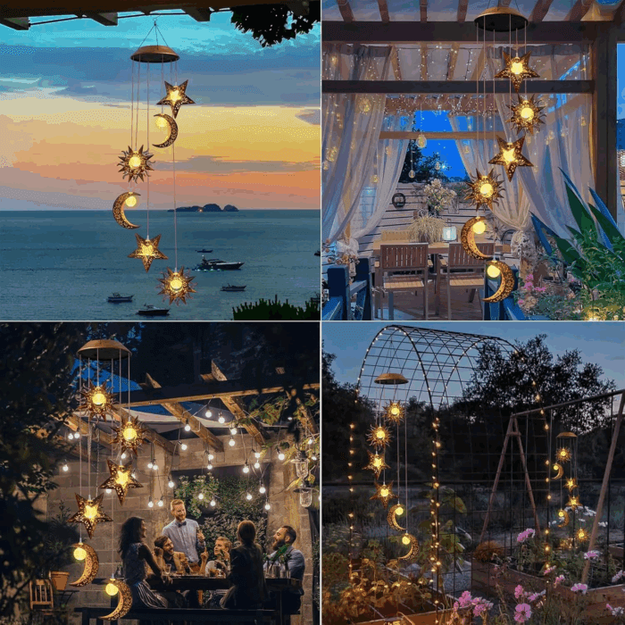 Solar Wind Chimes for Outdoor Lights Sun Moon Star Mom Wife Hanging Decor Outdoor Sympathy Wind Chimes for Garden Patio Balcony Birthday Womens Gifts - Image 3