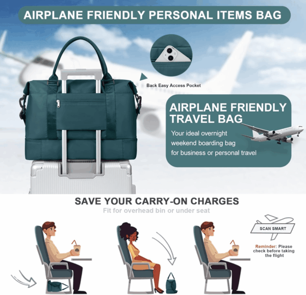 Weekender Bags for Women,Travel Duffle Overnight Bag with Shoe Compartment,Personal Item Carry on Bag,Gym Bag,3 Pcs Set - Image 8