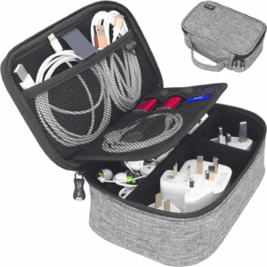 Travel Cords Organizer Electronics Tech Accessories Case Small Carrying Bag for Charging Cables Adapter USB Plugs Power Cords Leads - Grey 1680D Fabrics