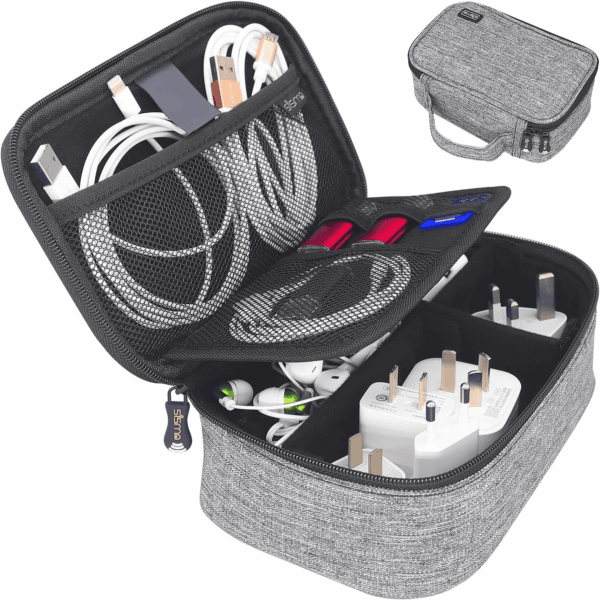 Travel Cords Organizer Electronics Tech Accessories Case Small Carrying Bag for Charging Cables Adapter USB Plugs Power Cords Leads - Grey 1680D Fabrics