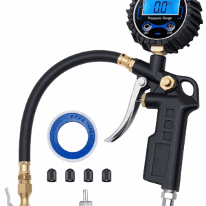 Digital Tire Pressure Gauge with Inflator, 250 PSI Air Chuck & Compressor Accessories Heavy Duty with Quick Connect Coupler, 0.1 Display Resolution, Car Accessories, 1Pack