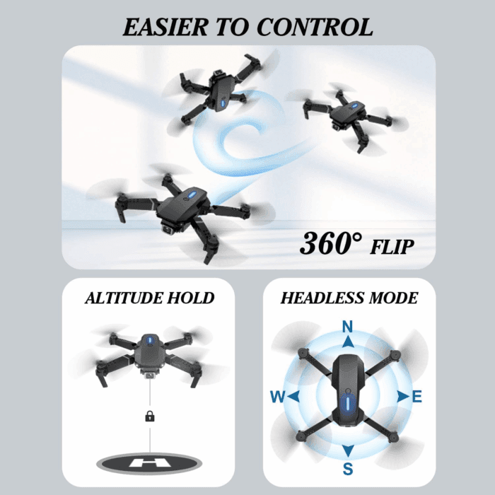Drone with 1080P Camera for Kids, Foldable Mini Drone for Kids Boys Beginners, 2 Batteries, Toys Drone, Gestures Selfie, One Key Start, 360° Flips, Toy Gifts for Boys Black E88 - Image 5