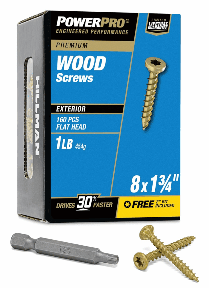 48596 Wood Screws, #8 X 1-3/4", Premium Outdoor Deck Screws, Rust Resistant, Epoxy Coated Bronze, 1Lb Box, 175 Pcs