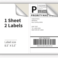 Half Sheet Shipping Labels for Laser and Inkjet Printers – 2 per Page Self Adhesive Mailing Labels – White 8.5 X 5.5 (200 Labels) (2LP)