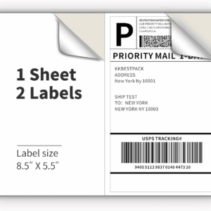 Half Sheet Shipping Labels for Laser and Inkjet Printers – 2 per Page Self Adhesive Mailing Labels – White 8.5 X 5.5 (200 Labels) (2LP)