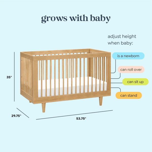 Marley 3-In-1 Convertible Baby Crib with Toddler Bed & Daybed Conversion, Durable & Easy to Assemble - GREENGUARD Gold Certified - with 4 Adjustable Mattress Heights - Honey - Image 3
