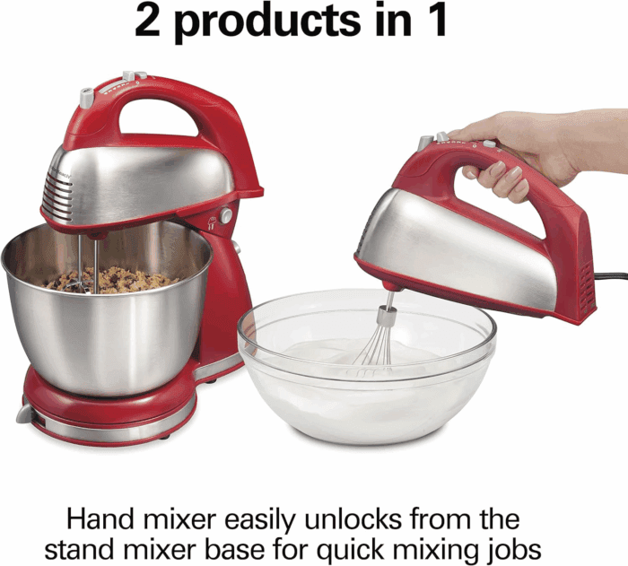 Classic Stand and Hand Mixer, 4 Quarts, 6 Speeds with Quickburst, Bowl Rest, 290 Watts Peak Power, Red (64654) - Image 2