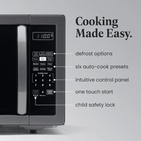 Countertop Microwave 1000 Watts, 1.1 Cu Ft - Microwave Oven with LED Lighting and Child Lock - Perfect for Apartments and Dorms - Easy Clean Black Stainless Steel - Image 3