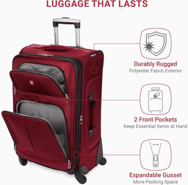 Sion Softside Expandable Luggage, Burgundy, Checked-Medium 25-Inch - Image 3