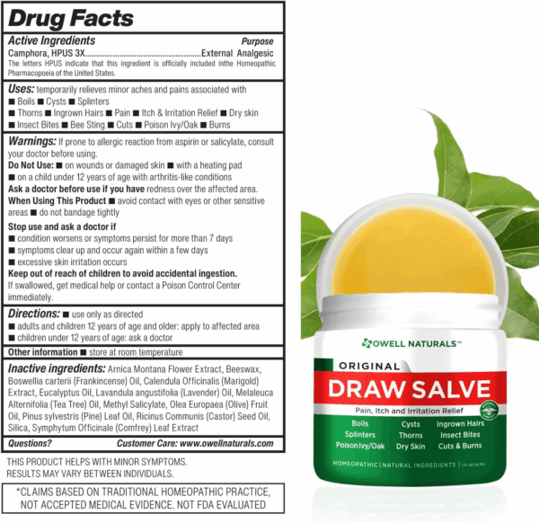 Drawing Salve Ointment 1Oz, Ingrown Hair, Boil, Splinter Remover, Bug Spider Bites, Bee Sting, Mosquito Bite Itch, Poison Ivy - Image 7