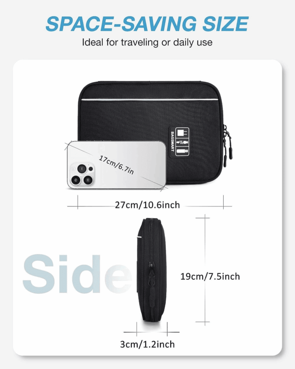 Electronics Travel Organizer Case, Tech Accessories Cord Storage Bag for Phone, Power Bank, SD Card, Cables, Black - Image 5