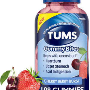 Gummy Bites Dietary Supplement for Occasional Heartburn Relief, Upset Stomach and Acid Indigestion, Great for a Summer BBQ - Cherry Berry Burst - 108 Count