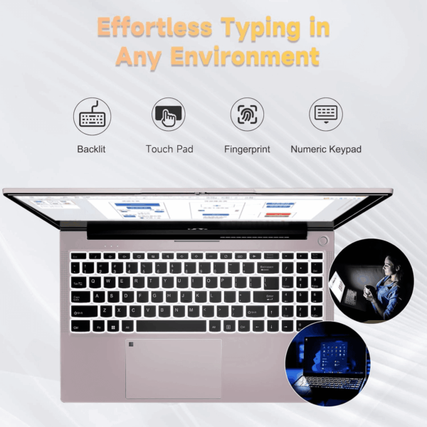 15.6-Fhd-Laptop Student-Laptop, 16GB RAM 1TB SSD, Intel Pentium Quad-Core N100 Processor (Up to 3.4Ghz) Backlit Keyboard Fingerprint Wifi 6 BT5.2 Business-Laptop, 2 Years Warranty Windows 11 Laptop - Image 3