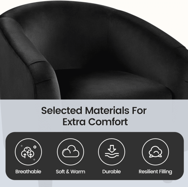Black Accent Chairs Set of 2, Cozy Velvet Barrel Chair, Modern Club Chair with Soft Padde, Vanity Chair for Living Room/Bedroom/Waiting Room Reception Room, Matte Black - Image 7