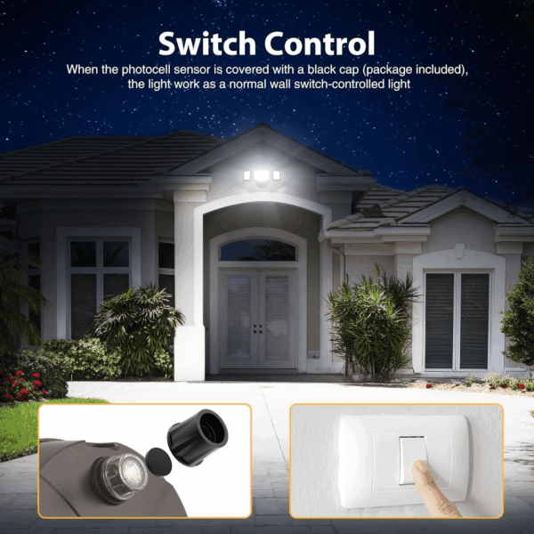 60W LED Dusk to Dawn Outdoor Lighting, 6000LM Exterior Flood Light, IP65 Waterproof Outdoor 3 Adjustable Heads Photocell Security Lights Fixture, 6500K Floodlights for Garage, Patio, Yard - Image 3