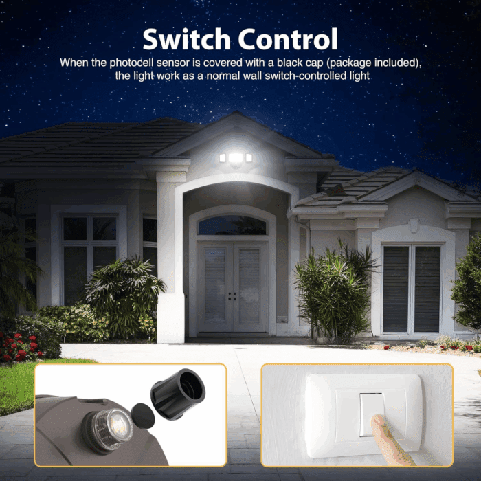 60W LED Dusk to Dawn Outdoor Lighting, 6000LM Exterior Flood Light, IP65 Waterproof Outdoor 3 Adjustable Heads Photocell Security Lights Fixture, 6500K Floodlights for Garage, Patio, Yard - Image 3