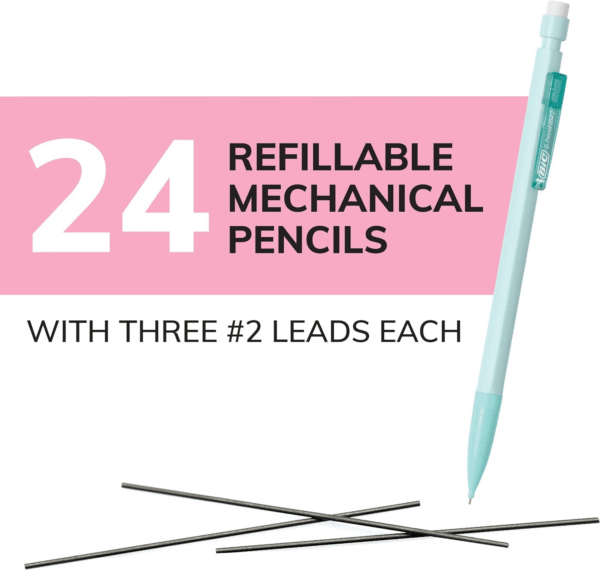 Xtra-Smooth Pastel Mechanical Pencils with Erasers, Medium Point (0.7Mm), 24-Count Pack, Bulk Mechanical Pencils for School or Office Supplies - Image 2