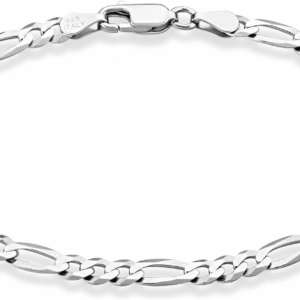 Solid 925 Sterling Silver Italian 5Mm Diamond-Cut Figaro Chain Bracelet for Women Men, Made in Italy
