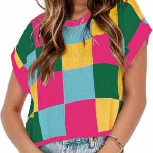 Girls Summer Crop Tops Spring Vest Cute Tanks Cap Sleeve Colorblock Tee Loose Kids Fall Knit Top