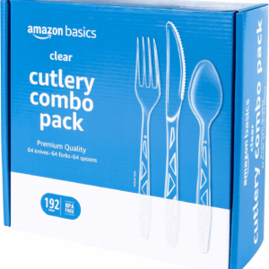 Disposable Clear Assorted Cutlery Set, Premium Quality, 192 Count, Large Combo Pack Forks, Spoon and Knives