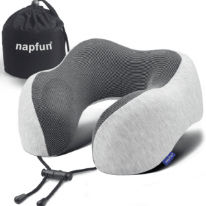 Neck Pillow for Traveling, Upgraded Travel Neck Pillow for Airplane 100% Pure Memory Foam Travel Pillow for Flight Headrest Sleep, Portable Plane Accessories, Light Grey