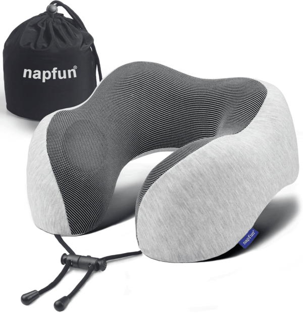 Neck Pillow for Traveling, Upgraded Travel Neck Pillow for Airplane 100% Pure Memory Foam Travel Pillow for Flight Headrest Sleep, Portable Plane Accessories, Light Grey