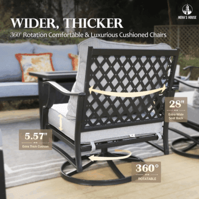 5 Piece Patio Furniture Set, 2 X Swivel Chair, 2 X Ottoman, 1 X 3-Seat Sofa, All Cushioned Outdoor Conversation Set for Lawn Garden Backyard Deck, Grey - Image 3