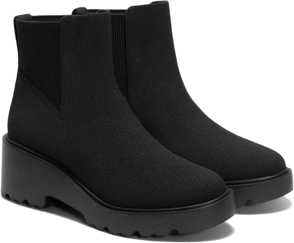 Everly Women'S Water-Repellent Chunky Wedge Boots Silp on Round-Toe Booties 6Cm/2.36" Heel Height Booties Anti-Slip Outsole Platform Chunky Wedge Boots Lady Dress Jeans Winter Fall Boots