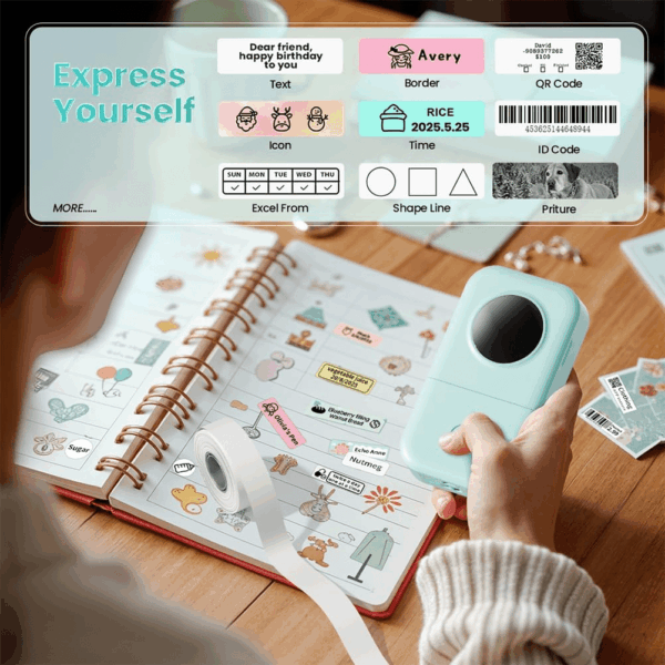 D30 Label Maker Machine, Portable Bluetooth Mini Label Printer, Smart Phone Handheld Thermal Sticker Small Labeler Multiple Templates Font Icon Inkless for Home Office - Image 3