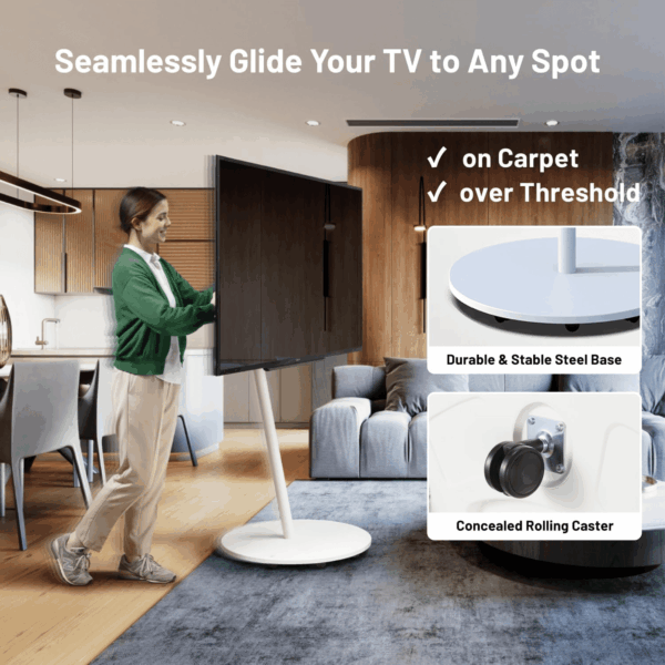 Seven Stand A2 Grand Type | Japanese Rolling Portable Free-Standing 45-80 Inch Universal TV Stand with Concealed Caster Wheels | Satin Black - Image 4