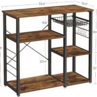 ALINRU Kitchen Baker’S Rack, Coffee Bar, Microwave Oven Stand, with Steel Frame, Wire Basket, 6 Hooks, 35.4", Rustic Brown - Image 3