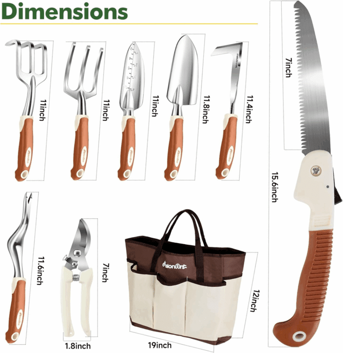 Garden Tool Set,10 Pcs Heavy Duty Gardening Hand Tool Kit for Women Aluminum with Non Slip Ergonomic Handle, Storage Tote Bag and Gardening Gloves, Ideal Gifts for Women and Men - Image 5