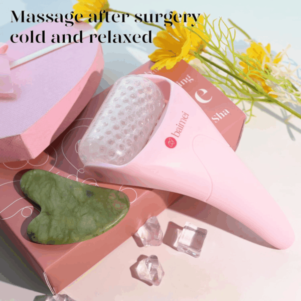 Icyme Ice Roller for Face and Gua Sha Facial Tool Set, Ice Face Roller Reduces Puffiness Relieves Migraines Skin Care Tools, Self Care Gift for Women - Pink - Image 7