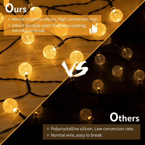 Solar String Lights Outdoor Waterproof, 2 Pack 60 LED 36.5 FT Each, Solar Powered Patio Lights with 8 Lighting Modes for Garden Yard Porch Wedding Party Decor (Warm White) - Image 7