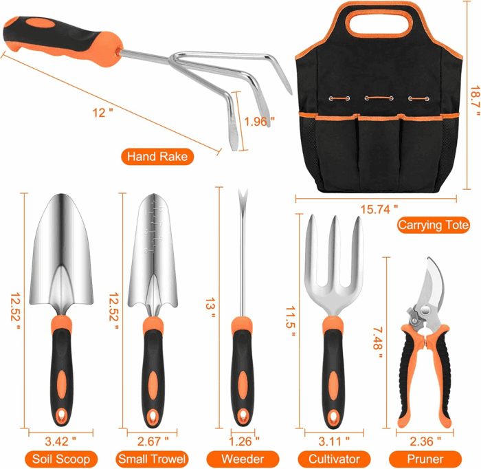 Gardening Tool Set,  Stainless Steel Heavy Duty Gardening Tool Set, with Non-Slip Rubber Grip, Storage Tote Bag, Outdoor Hand Tools, Ideal Gardening Gifts for Women - Image 2
