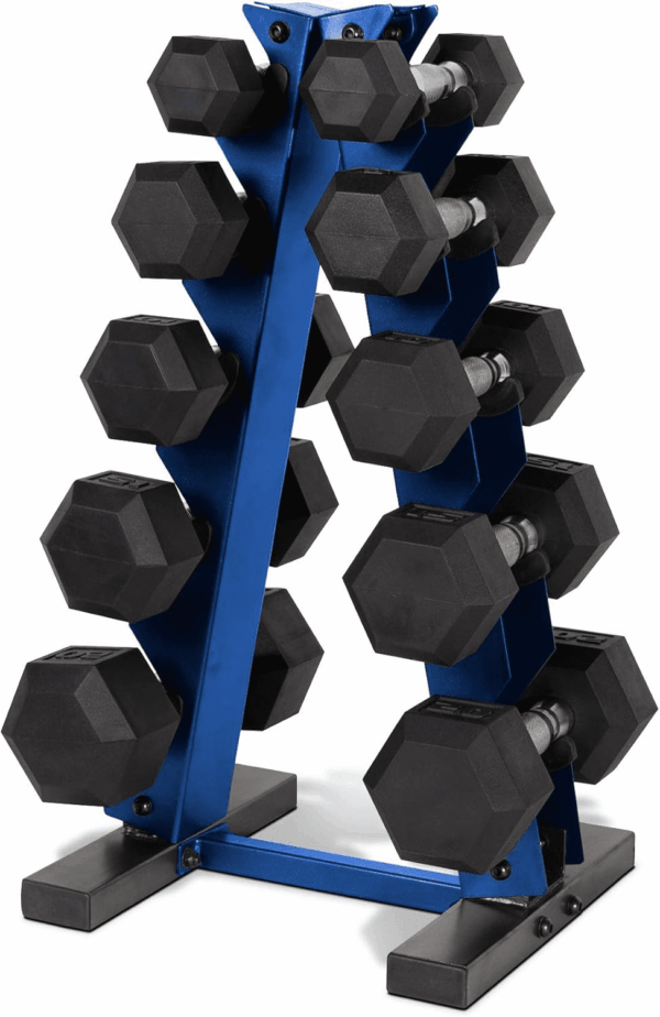 150 LB Coated Hex Dumbbell Weight Set with Vertical Rack | Multiple Options