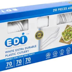 [210 Piece] White Disposable Plastic Cutlery Set, Assorted - 70 Forks, 70 Knives, 70 Spoons | Extra Durable