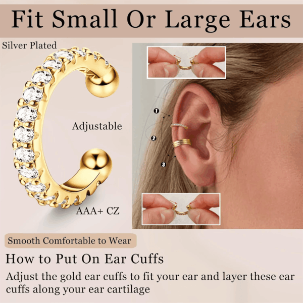 𝐄𝐚𝐫 𝐂𝐮𝐟𝐟 𝐄𝐚𝐫𝐫𝐢𝐧𝐠𝐬 for Women Non Piercing Gold Ear Cuffs 𝟏𝟒𝐊 𝐆𝐨𝐥𝐝 𝐏𝐥𝐚𝐭𝐞𝐝 Ear Cuff for Non Pierced Ears Clip on Cartilage Earring 𝐅𝐚𝐤𝐞 𝐄𝐚𝐫𝐫𝐢𝐧𝐠𝐬 Lightweight - Image 3