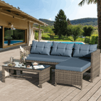Outdoor Patio Furniture Sets, Wicker Patio Sectional Sets 3-Piece, All Weather Wicker Rattan Patio Seating Sofas with Glass Coffee Table and Cushion (Blue)
