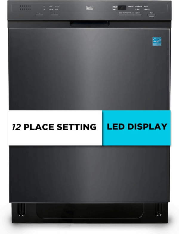 24" Built-In Dishwasher, 12-Place Setting Capacity with Stainless Steel Tub, Dish Washer with 6 Wash Programs, Low Noise, ENERGY STAR Certified, BDW200MB, Black