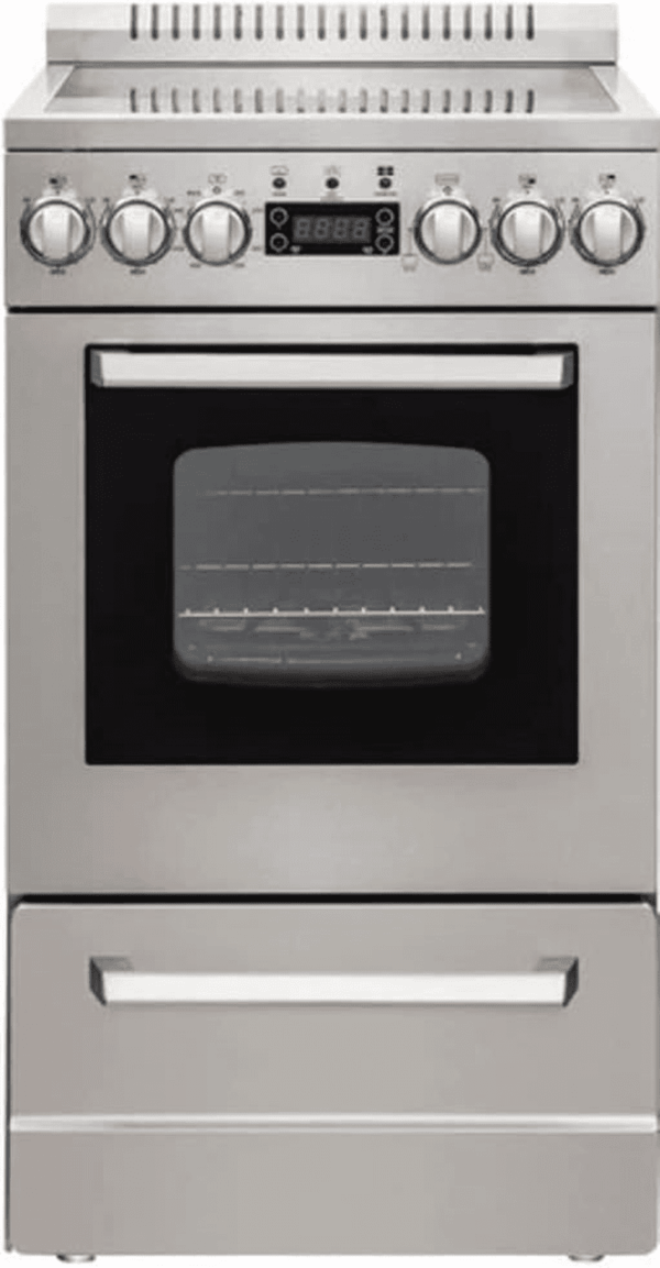 DER20P3S Electric Range Oven Elite Series Compact Design, 2-Cu.Ft. Capacity with 4 Coil Burners, Framed Glass Door, Storage Drawer and Broiler with Pan, 20-Inch, Stainless Steel