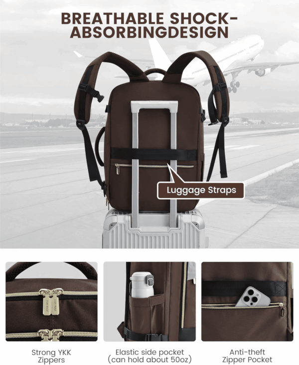 Travel Backpack for Women, 40L Carry on Backpack Flight Approved, Large Personal Item Bag Fits 17 Inch Laptop, TSA Approved Luggage with 3 Packing Cubes,Waterproof Weekender Gym Essentials - Image 6