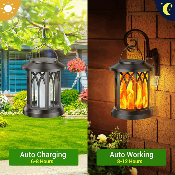 4 Pack Solar Lantern Outdoor Lights, Upgraded Flickering Flame Solar Lanterns Lights Outdoor Waterproof, Hanging Lantern Decorative, Solar Powered Lanterns for Yard Patio Path Tree Garden Decor - Image 3