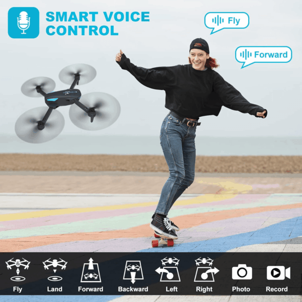 Drone with 1080P Camera for Beginners and Kids, Foldable Remote Control Quadcopter with Voice Control, Gestures Selfie, Altitude Hold, One Key Start, 3D Flips, 2 Batteries, Toy for Boys Girls - Image 4
