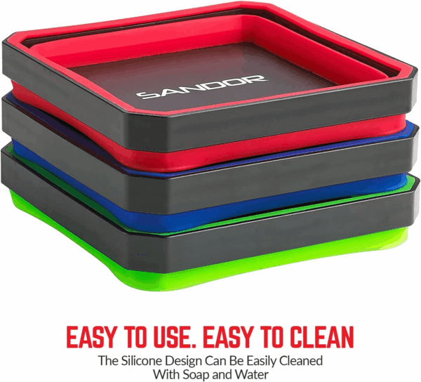 Collapsible Magnetic Parts Tray Set - (Pack of 3) Tool Trays for Screw, Bolts, Nuts, Washers, Pins and Other Small Metal Parts - 4.25 Inch Square - Red, Blue, and Green - Image 8