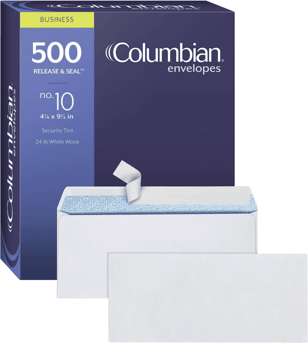 #10 Security Envelopes, 500/Box, No Window, 4-1/8 X 9-1/2 Inches, Release & Seal Self Seal, White (COLO151)