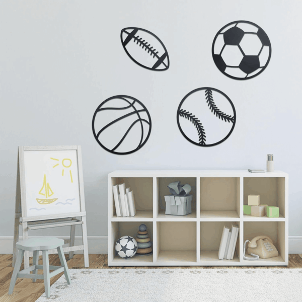 Metal Sports Sign Wall Decor,Basketball Soccer Baseball and Football Art,Sports Room Decor for Kids Teen Boy Son,Sports Themed Bedroom Playroom Nursery Decor 4Pcs Black - Image 6