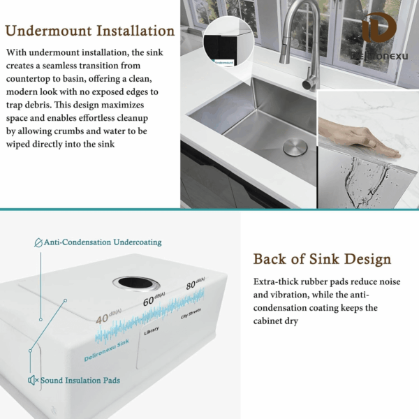 30 Inch Undermount Kitchen Sink -  18 Gauge Stainless Steel Single Bowl Kitchen Sinks 30"X18"X9" Handmade Design with Brushed, Includes Drain Kit (No Additional Accessories) - Image 4